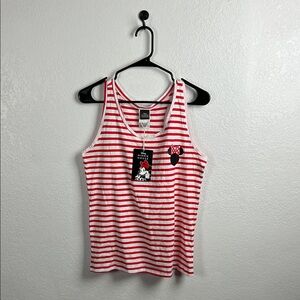 Minnie Mouse Disney Aldi Ladies Tank Top Shirt Size S Red White Stripes Casual